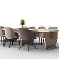 Modern Rectangular Conference Table With Multiple Gray Chairs And Potted Plant 3d model