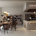 Leisure Style Milk Tea Shop Interior With Bar Counter Tables Chairs Pendant Lights Artwork