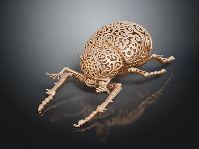 Intricate Beetle Shaped Sculpture Carving With Elaborate Hollow Patterns And Smooth Surface 3d model
