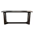 Modern Dark Wooden Dining Table With Unique Geometric Leg Design And Smooth Surface