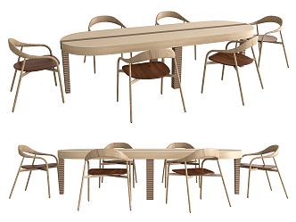 Modern Dining Table and Chair Combination Log Dining Table and Chair Combination 3d model