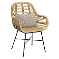 Stylish Rattan Leisure Chairs With Black Metal Legs And Geometric Pillow