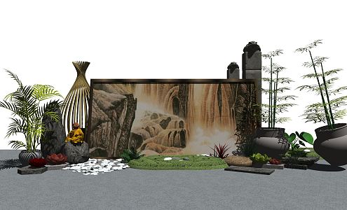 New Chinese style landscape sketch courtyard landscape 3d model