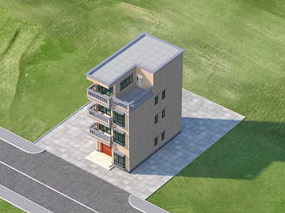 Modern Three Story Detached Villa With Multiple Balconies Green Lawn And Paved Area 3d model