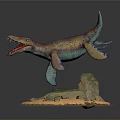 Colorful Dinosaur Character Figure With Open Mouth Sharp Teeth And Detailed Grass Sand Base