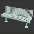 Modern Stainless Steel Outdoor Bench With Slatted Design And Reflective Surface Finish