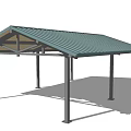 Green Metal Pergola Design With Open Structure And Supporting Columns For Outdoor Space
