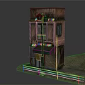 Aged Red Building With Green Awning Wooden Structure Multi Floors And Paved Ground