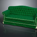 Green Classic Sofa With Tufted Backrest White Trim And Wooden Legs