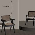 Cassina Modern Chairs With Rattan Backrest Wooden Frame And White Cushion