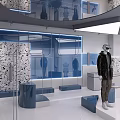 Elegant Modern Clothing Store Interior With Glass Display Cabinets Marble Wall And Mannequins