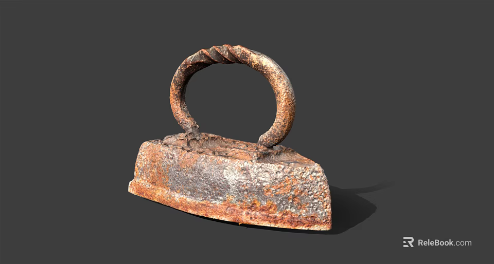 Rusty Vintage Cast Iron Clothes Iron With Loop Handle Daily Use Appliance 3d model 