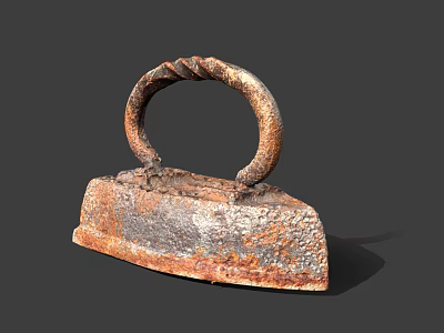 Rusty Vintage Cast Iron Clothes Iron With Loop Handle Daily Use Appliance 3d model