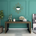 Elegant Console Table With Teal Wall Decorative Mirror Candlesticks And Potted Plant 3d model