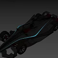 Sleek black racing car with blue neon lines showcases futuristic streamlined design