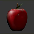 Ripe Shiny Red Apple With Green Leaf On Dark Studio Background