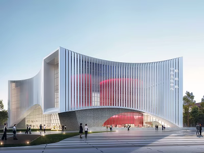 Modern Architectural Building With Curved Facade Glass Curtain Wall And Public Square 3d model