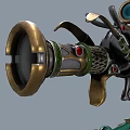 Steampunk Weapon With Intricate Mechanical Structure Metallic Green Gold Accents