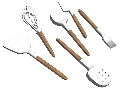 Essential Kitchen Utensils Set With Whisk Spatula Ladle And Wooden Handles 3d model