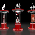 Coca-Cola Themed Art Installations With Red Display Stands Bear And Bottle Models 3d model