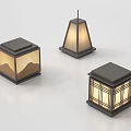 Stylish Outdoor Lights With Square Cone Shapes Mountain Grid Patterns And Metal Frames 3d model