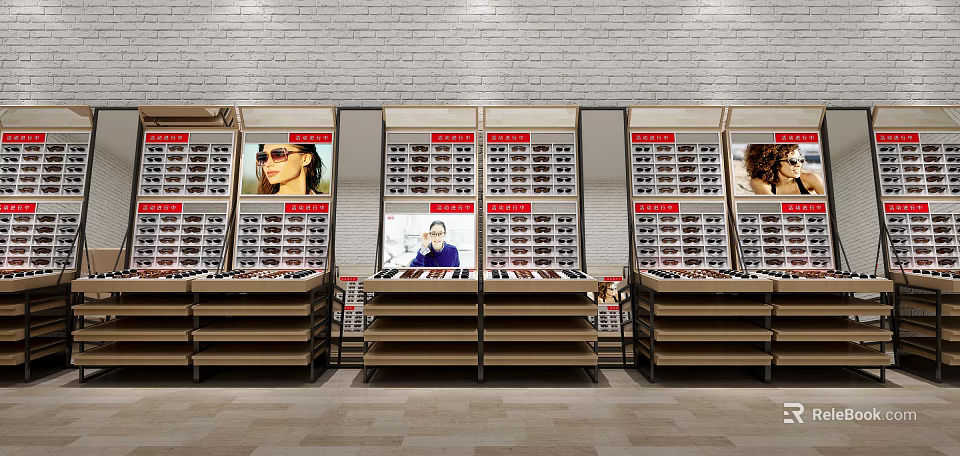 Modern Retail Display Shelves With Multiple Layers For Eyewear Display And Digital Screens 3d model 