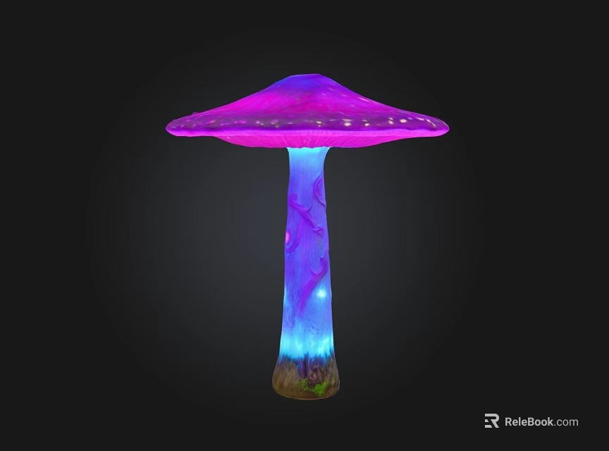 Glowing Plant Mushroom With Purple Pink Cap And Blue Purple Gradient Stem On Black Background 3d model 