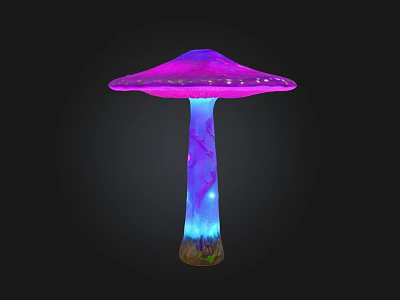 Glowing Plant Mushroom With Purple Pink Cap And Blue Purple Gradient Stem On Black Background 3d model