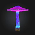 Glowing Plant Mushroom With Purple Pink Cap And Blue Purple Gradient Stem On Black Background
