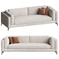 Modern Beige Fabric Multi-seat Sofa With Brown Cushions And Black Metal Legs