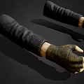 Hands Clenched in Leather Gloves with Dark Leather Sleeves Against Gray Background with Visible Shadows
