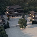 Ancient Chinese Architecture Complex With Multi Story Pavilions Classic Roofs And Tree Surrounded Stone Courtyard
