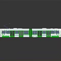 Modern Urban Tram With White And Green Streamlined Body And Multiple Glass Windows