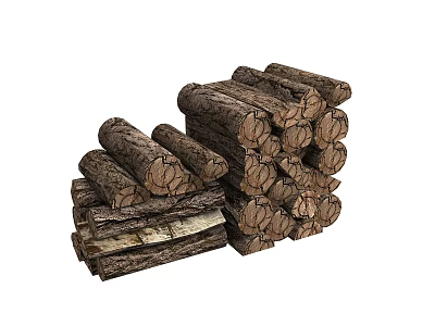 Stacked Stone Wood Logs In Two Piles With Natural Bark Texture And Rustic Look 3d model