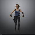 3D Female Character Model With Blue Tank Top Gray Pants Black Wrist Guards And Utility Pouch