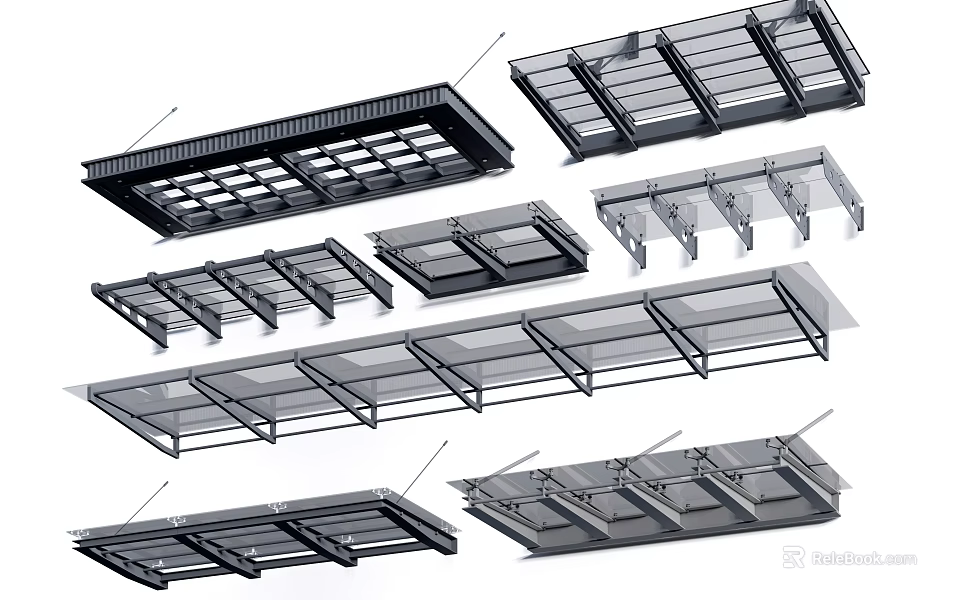 Outdoor Sunshade Awnings With Different Structural Metal Frame Designs For Outdoor Use 3d model 