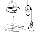 Stylish Modern Pendant Lights With Circular Rings And Curved Metal Structures
