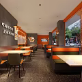 Modern Orange Themed Hotpot Restaurant Interior With Comfortable Seating And Tables 3d model