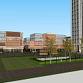 Modern Urban Landscape With High Rise Towers Low Rise Buildings And Green Plaza