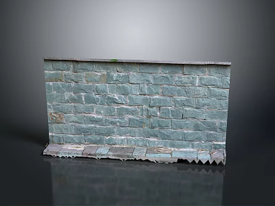 Modern Interior Design Featuring Blue Brick Wall With Mossy Surface And Damaged Bottom Edge 3d model