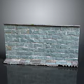 Modern Interior Design Featuring Blue Brick Wall With Mossy Surface And Damaged Bottom Edge