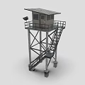 Metal Watch Tower Structure with Stairs Platform and Small Cabin Design 3d model