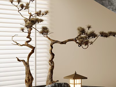 The new Chinese landscape tree stem branch potted plants 3d model