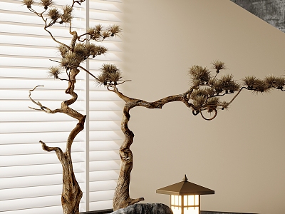 The new Chinese landscape tree stem branch potted plants 3d model