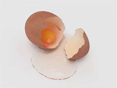 Broken Brown Egg with Spilled Yolk and Egg White on White Background 3d model
