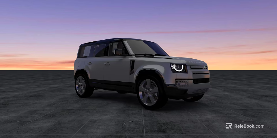 White Modern SUV With Sleek Body LED Headlights Sunset Sky And Gray Concrete Ground 3d model 