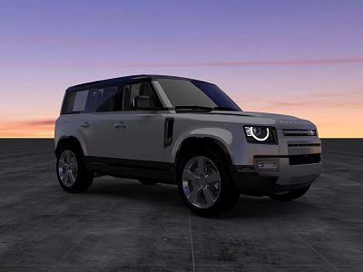 White Modern SUV With Sleek Body LED Headlights Sunset Sky And Gray Concrete Ground 3d model