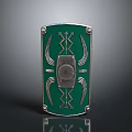 Green Ornate Shield with Silver Metal Decor Central Round Emblem and Edge Rivets