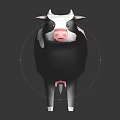 Black And White Cow Figure With Pink Nose Standing On Dark Background With Reflection