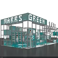 Snow Beer Marrs Green Display Booth With Transparent Design And Green Theme Featuring People Inside